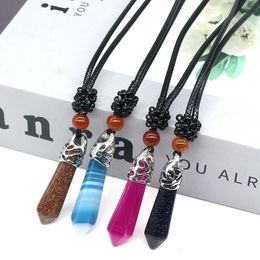 Decorative Objects Figurines Fashion Hexagonal Column Pendant Necklace Natural Stone Agate Reiki Healing Lapis Crystal Charm Gem DIY Jewelry Gifts 230731