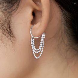 Hoop Earrings Multilayer Flash Chain Hanging Non Piercing Ear Cuff For Women 1pc Silver Color Kpop Earclip Orbital Jewelry EF071