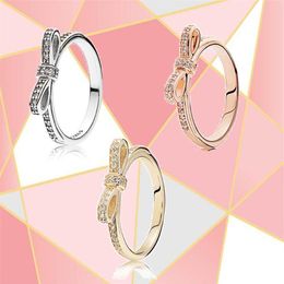 Cluster Rings 2021 Fashion Trend 100% S925 Sterling Silver Real Rose Gold 3 Colors Bow Ring Original Diy Jewelry Suitable For Wome238f