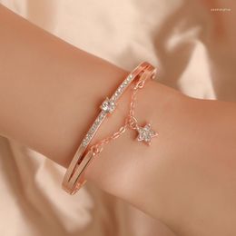 Bangle None Mainland China Women Fashion Trendy Metal Rose Gold Color Glue Star