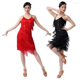 Stage Wear Adult Latin Dance Sequins Tassel Dress Women Costume Sexy Party Performance Clothing Competition