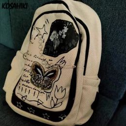 School Bags Harajuku Gothic Punk Contrast Colour Backpack Students Preppy Patchwork Y2k Schoolbags Butterfly Chain Letter Backpacks for Women 230729