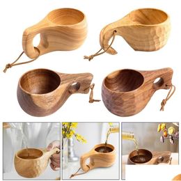 Wine Glasses Rubber Wood Water Cup Japanese Style Wooden Milk Breakfast Mugs Beer Mug Coffee Bottle Kitchen Tools Drop Delivery Home G Dhw2B