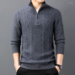 Men's Sweaters Woollen Sweater 100 Pure Wool Half Turtleneck Winter Thickened Jacquard Weave Zip