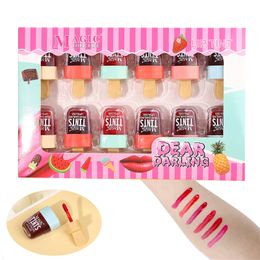 Lip Gloss 1 Box Cute Lip Gloss Ice Cream Design Liquid Lipsticks Set Waterproof Lip Tint Long Lasting Makeup Red Cosmetic Face Makeup 230731