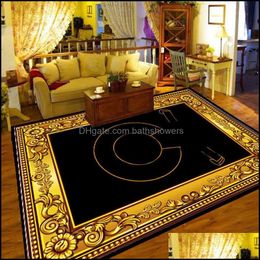 Carpets Luxury Golden Lines Dark Green Carpet For Living Room Floor Mats Beside Table Simple Decoration Home Hallway Rug Bath Door Mat Dhsvr