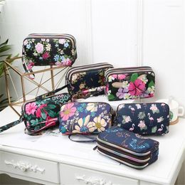 Wallets Three-layer Zipper Long Women Waterproof Nylon Colorful Printed Cloth Istlet Bag Coin Purse Mobile Phone Holder Small Clutch