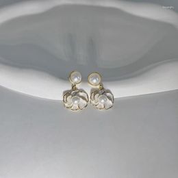 Stud Earrings 2023 Summer Enamel Pearl Flower For Women Fashion Luxury Crystal Bridal Party Wedding Jewelry Gifts