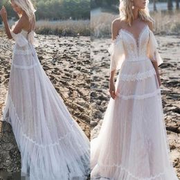 Beach Wedding Dresses Bridal Gowns For Women 2021 Hippie Maxi Lace Bohemian Crochet Boho Off Shoulder Plus Size2451