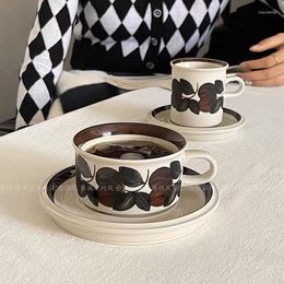 Mugs Coffee Brown Sea Anemone Hand Drawn Retro Afternoon Tea Artistic Sense Flower Shape Drinkware Kitchen Decorate