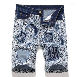 Men's Jeans Summer Baggy Blue Fashion Embroidered Mid-Rise Casual Denim Shorts