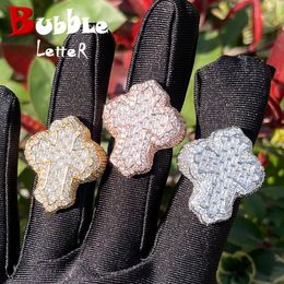 Wedding Rings Bubble Letter Cross Finger Ring Iced Out AAAAA Zircon Prong Setting Fashion Luxulry Men Hip Hop Jewelry for Gift 230729