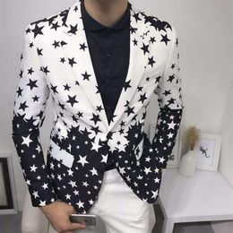 Star Print Slim Fit Suit Jacket 2019 Brand New Male Club Stage Blazer Man Formal Wedding Suit Prom Blazers For Men Costume Homme C213a