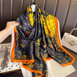 Scarves Yellow Green Bufandas Female Scarfs Shawl Fashion Elegant Satin Square Fall Winter Brand Silk Scarf Hijab