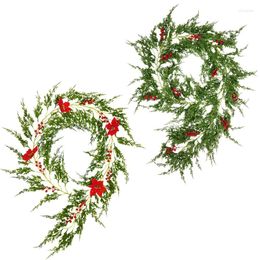 Decorative Flowers Artificial Plant Wall Hanging Pine Needle Red Fruit Rattan Christmas Decoration Plants For Home Decor