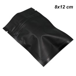 8x12 cm 200 Pack Zipper Lock Matte Black Mylar Foil Bag Foil Aluminium Food Long Term Storage Packaging Bag for Coffee Tea Powder w255R