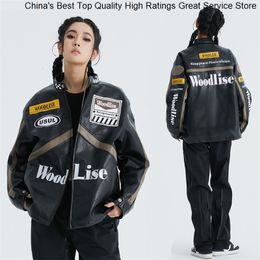 Mens Jackets Jacket Hip Motorcycle Hop Leather Letter Embroidery Vinage Loose Streetwear Biker Racing Winter Thick Warm Fashion Coats 230731