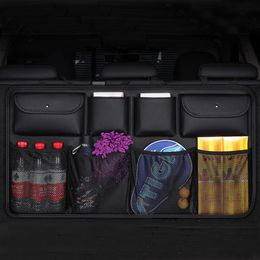 Quality leather Car Rear Seat Back Storage Bag Multi Hanging Mesh Nets Pocket Trunk Bag Organiser Auto StowingTidying Supplies261d