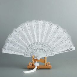 Chinese Style Products Luxury White Lace Folding Fan Bride Hand Fan Spanish Lace Fan Wedding Party Favour Gift Dance Fan