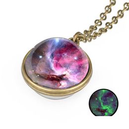 Pendant Necklaces Glow In The Dark Space Universe Necklace Chains Glass Ball Women Girls Fashion Jewellery Will And Sandy Gift Drop Deli Dhrog