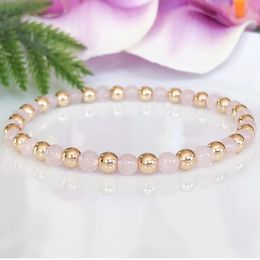 MG1904 4 MM Rose Quartz Golden Beads Bracelet Womens Gemstone Heart Chakra Wrist Mala Yoga Jewelry
