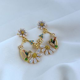 Stud Vintage Real 18K Gold Plated Crystal Flower Earrings Bird Jewelries Letter wedding gift factory wholesale With dust bag