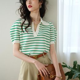 Women's T Shirts Summer Striped Print V Neck Tops Women Short Sleeve Top T-Shirts Y2k Fashion Korean Tees