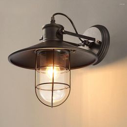 Wall Lamp Vintage Iron Cage Glass Lampshade Black Bra/Living Room/Coffee Shop Indoor Lighting E27 LED Lights