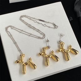 Designer Women Jewellery Set 18K Gold Plated Fawn Balloon Pendant Necklace Earrings 925 Silver Chain Necklace Simple Trendy Party Jewellery Gift