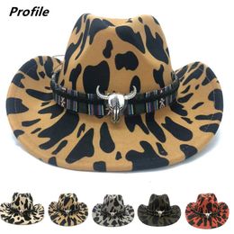 Wide Brim Hats Bucket Hats cowboy hat jazz cow pattern curved edge monochrome knight felt hat for men and women with big eaves 30729