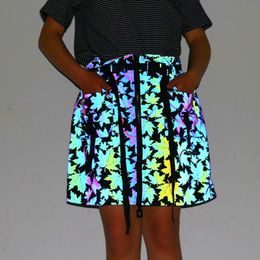 Skirts Summer Color Reflective Skirt Adjustable Belt A-Line