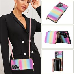 Luxury Crossbody Shiny Folio Zipper Vogue Phone Case for iPhone 14 13 Pro Max Samsung Galaxy S22 Ultra S23 S21 A14 A23 A33 A53 A24 A34 A54 A73 5G Glitter Wallet Chain Shell