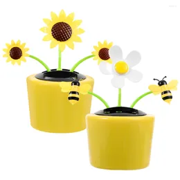 Decorative Flowers Car Ornaments Solar Powered Toys Dashboard Flower Decor Sunflower Pot Decoration