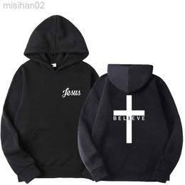 Men's Hoodies Sweatshirts Men's Believe Cross Jesus Printed Hoodies Man Design Drawstring Hoodie Tops Harajuku Spring Autumn Hooded Streetwear Sportwear HKD230731