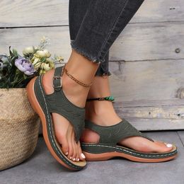 Dress Shoes 2023 Summer Women Strap Sandals Women's Flats Open Toe Solid Casual Rome Wedges Thong Sexy Ladies