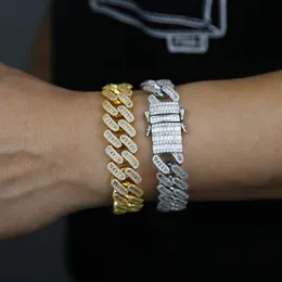 Hip hop 16mm square zircon Cuban link Bracelet Women Men Iced Out Bling full paved Cubic Zirconia Couple Jewellery Gift