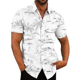 Mens Casual Shirts Mens Hawaiian Shirt Short Sleeve For Men 3D Coconut Tree Printing Blouse Tops Casual Oversized Tee Shirt Men Clothing 230729