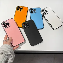Luxury Solid Colour Vogue Phone Case for iPhone 14 13 12 11 Pro Max Durable Slim Cute Full Protective Soft Bumper Vintage Leather Cover with Camera Lens Protection