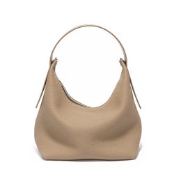 Designer Women's Bag - Tote Low-Key Luxury, Old Money Style, Casual Chic, Top-Grain Leather Handbag, Single Shoulder & Crossbody Bag Khaki