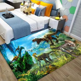 Carpets Painting Dinosaurs Carpet Kids Bedroom Carpet Flannel Non-Slip Baby Crawling Game Carpet Boy Room Decor R230731