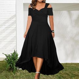 Plus Size Dresses Dress Solid Color Elegant Off-shoulder Summer Flared V-neck Slim Fit With Hem For Casual Parties