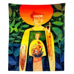 Tapestries The Buddha And Flower Nature Buddhism Combination Splendid Dunhuang Culture Abstract Wall Hanging Decor Tapestry