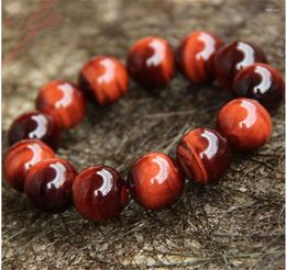 Strand Genuine Natural Red Tiger's Eye Stone Round Beads Bracelet 18mm