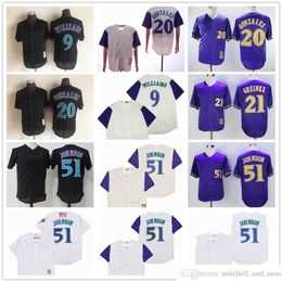 Vintage College Throwback Baseball Jerseys Stitched 9 Ted Williams 51 Randy Johnson 20 Luis Gonzalez Zack Greinke Jersey Breathable Sport White Black Purple