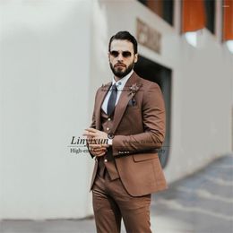 Men's Suits Brown Men Suit Notched Lapel Groom Wedding Tuxedos 3 Pieces Sets Business Male Blazers Slim Fit Costume Homme Jacket Vest Pants