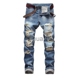 Men's Jeans Denim Jean For Men's Pants Vintage Straight Hole Cool Trousers Guys Europe America Style Big Plus Size Ripped J230728