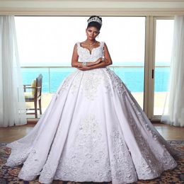 Arabic Dubai Spaghetti Sleeveless Lace Beads Wedding Bridal Gowns Plus Size Vintage Church A Line White Wedding Dresses299u