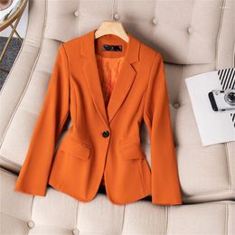 Women's Suits Chic Women Jacket Orange Pink Black Long Sleeve Single Button Slim Coat Female Formal Blazer Office Lady Business Work Wear