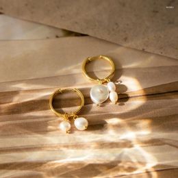 Hoop Earrings Minar Korean Fashion 14K Real Gold Plated Brass Baroque Freshwater Pearl Thread Tassel Asymmetric For Women Gifts