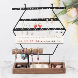 Jewellery Pouches Fashion Organiser Display For Earrings Necklaces Rings Storage Rack With Wooden Base Bracelet Hanging Holder